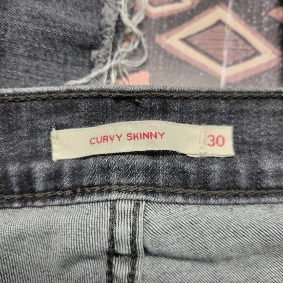 Levi's Premium Size 30 Classic Black Faded Distressed Curvy Skinny Denim Jeans - Picture 8 of 14